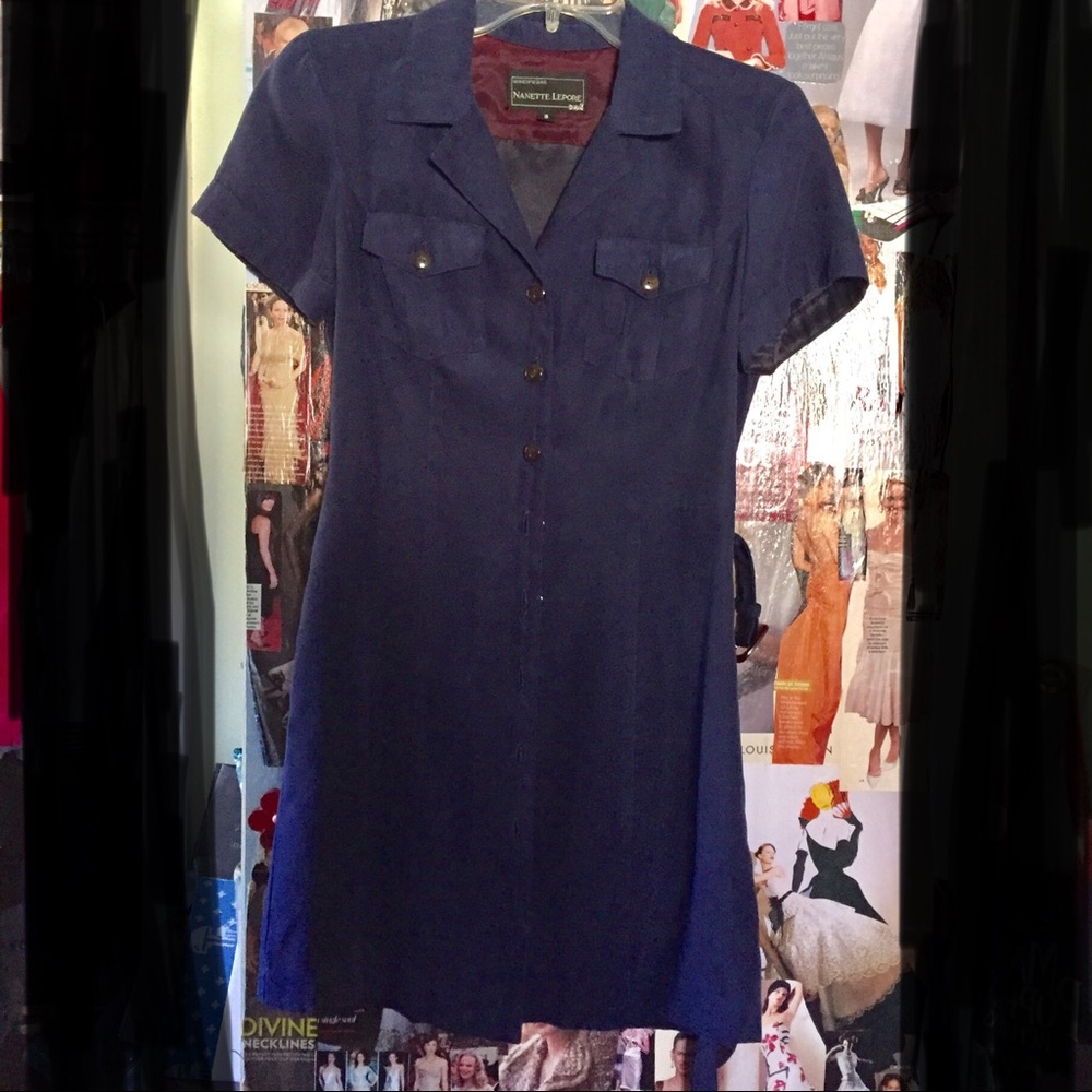 Vintage Nanette Lepore button collar navy dress 2